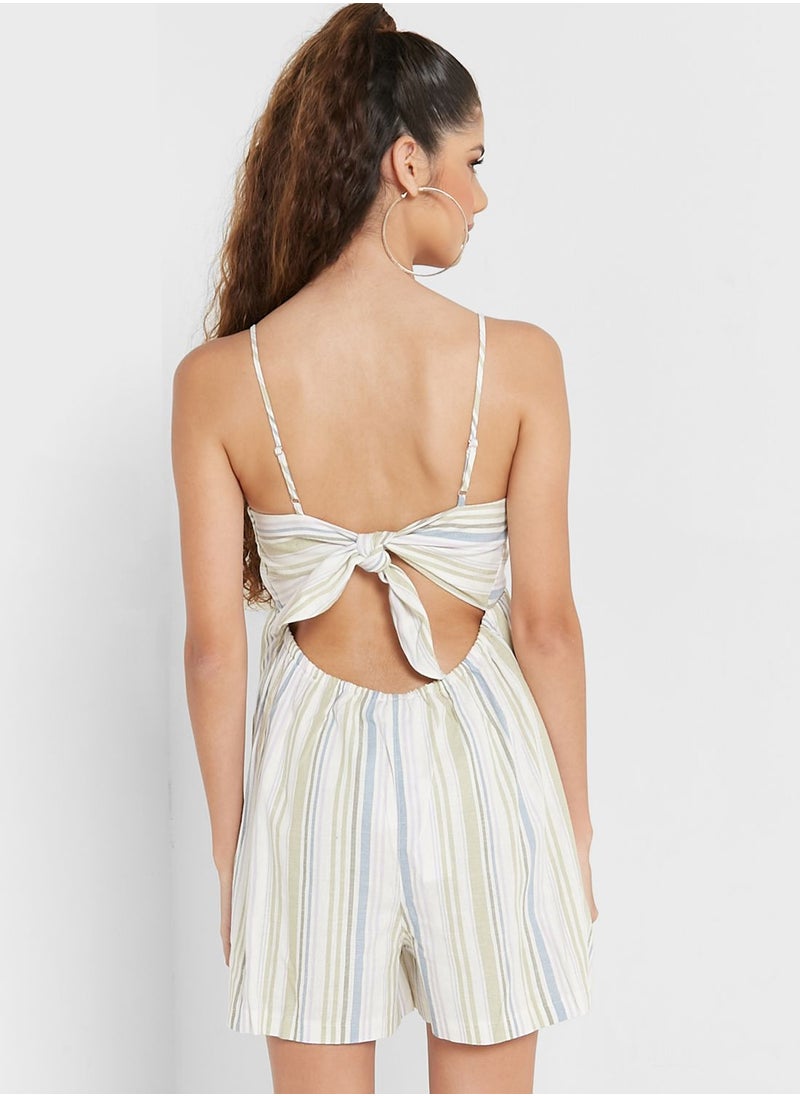 TOPSHOP - Tie Shoulder Striped Playsuit - Image 1