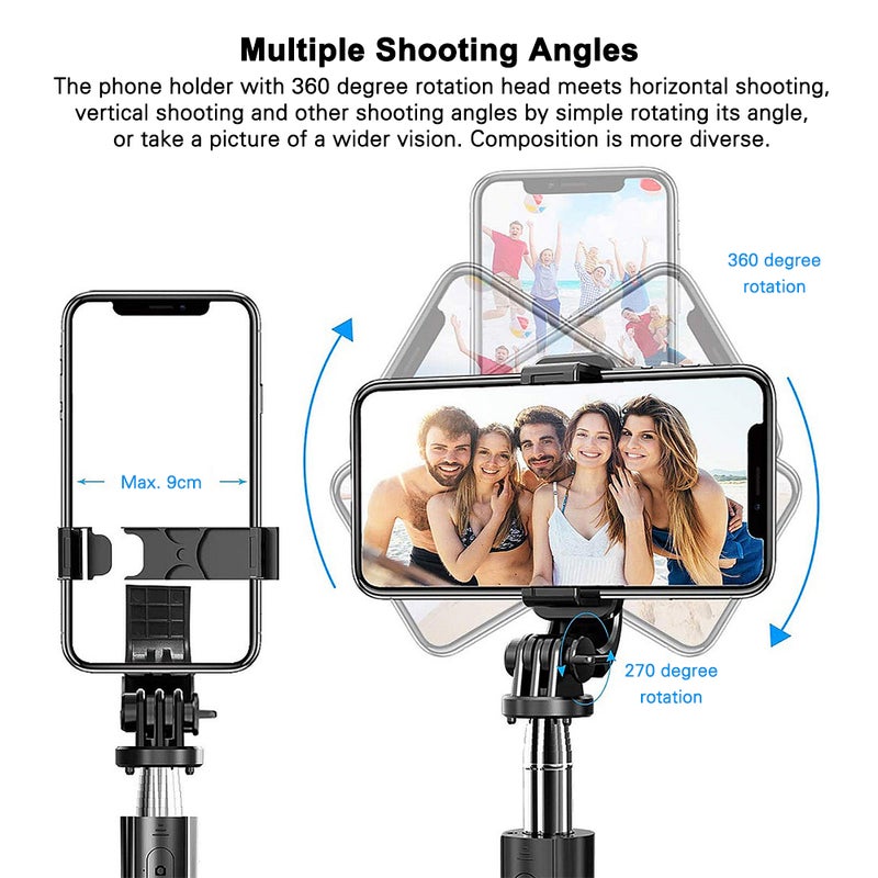 L02 Wireless BT Selfie Stick Integrated with Foldable Tripod Phone Holder Remote Control Max. Length 100cm with Camera Base Universal for Lightweight Camera Smartphone Action Camera - Image 3