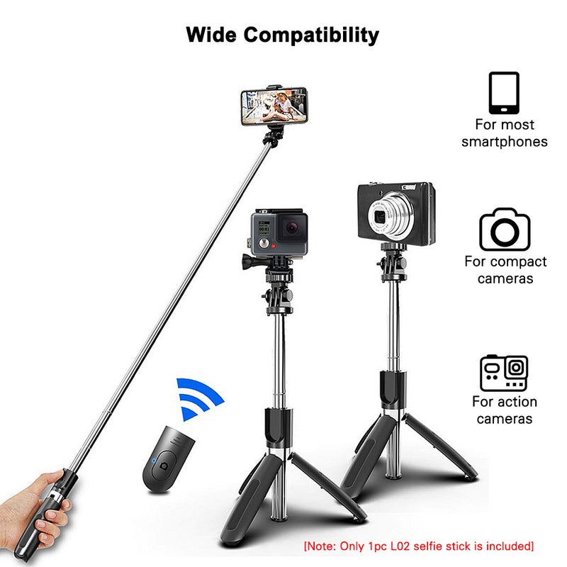 L02 Wireless BT Selfie Stick Integrated with Foldable Tripod Phone Holder Remote Control Max. Length 100cm with Camera Base Universal for Lightweight Camera Smartphone Action Camera - Image 4