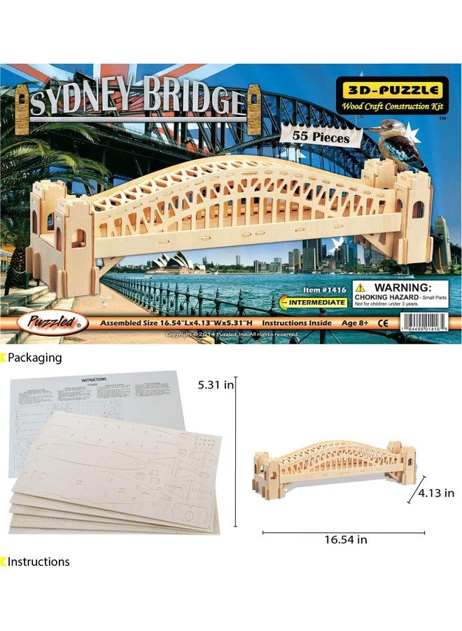 Puzzled 3D Puzzle Sydney Bridge Wood Craft Construction Model Kit Fun And Educational Diy Wooden Toy Assemble Model Unfinished Crafting Hobby Puzzle To Build And Paint For Decoration 55 Pieces Pack - Image 2
