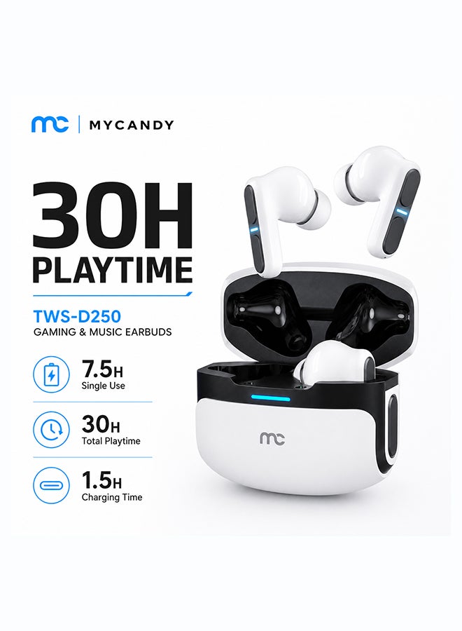 Mycandy TWS-D250 Wireless Earbuds with ENC - White white - Image 1