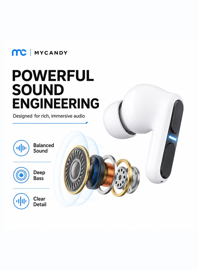 Mycandy TWS-D250 Wireless Earbuds with ENC - White white - Image 3