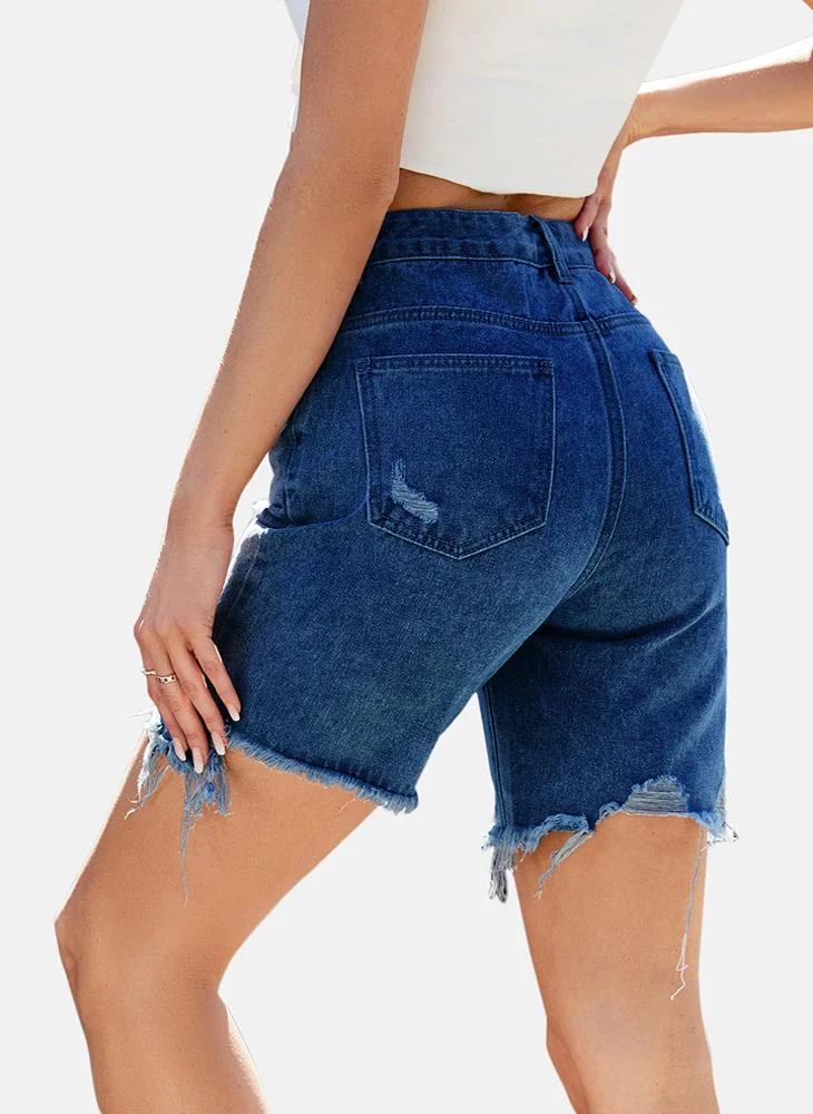 YUNIQEE Blue Mid Rise Plain Regular Fit Shorts