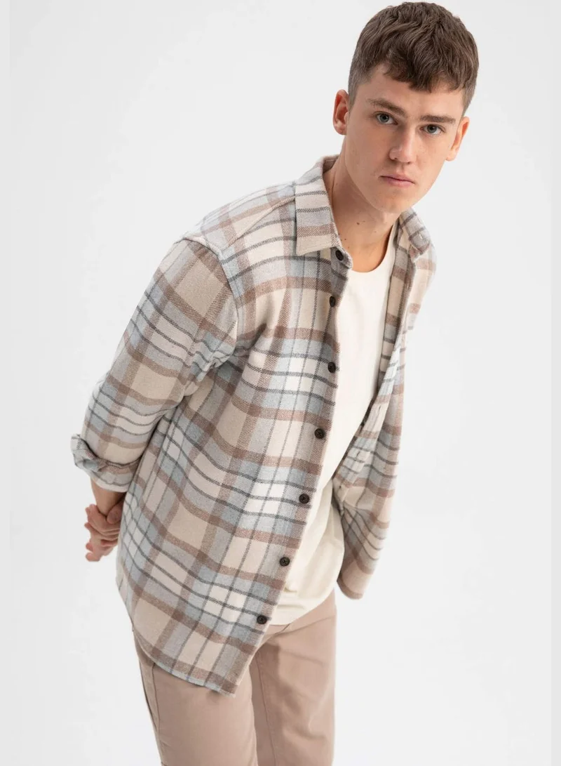 Regular Fit Long Sleeve Check Print Shacket