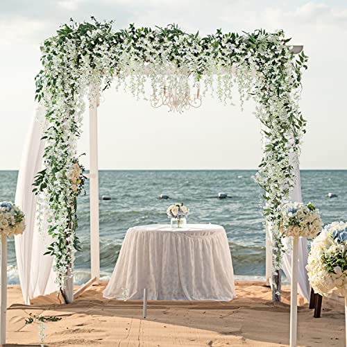 JUSTOYOU 3PCS 7FT 12 Stem Artificial Wisteria Vine Garland Fake Flower Wisteria Garlands for Outdoor Indoor Wedding Wall Badroom Decoration(White) - Image 3