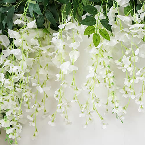 JUSTOYOU 3PCS 7FT 12 Stem Artificial Wisteria Vine Garland Fake Flower Wisteria Garlands for Outdoor Indoor Wedding Wall Badroom Decoration(White) - Image 5