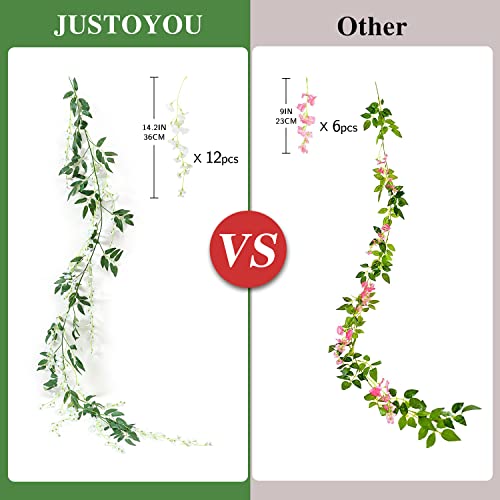 JUSTOYOU 3PCS 7FT 12 Stem Artificial Wisteria Vine Garland Fake Flower Wisteria Garlands for Outdoor Indoor Wedding Wall Badroom Decoration(White) - Image 4