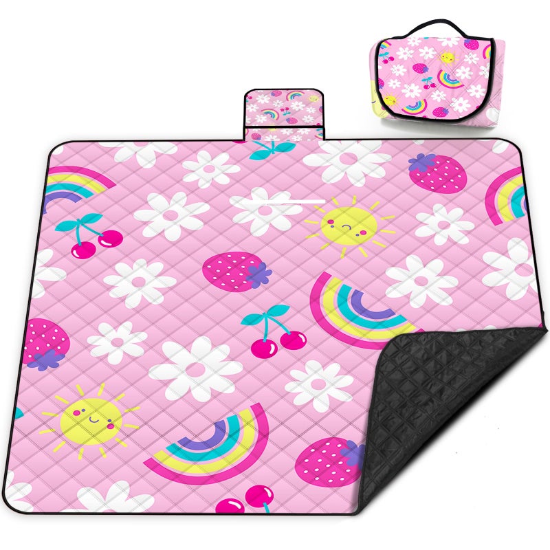 Poedist Extra Large Picnic Blanket Waterproof,80"x 80"Foldable Machine Washable Beach Blankets,Outdoor Blanket for 6-8 Adults, Picnic Mat Suitable for Indoor Crawling,Park Beach,Camping,Hiking, Travel(Pink) - Image 1