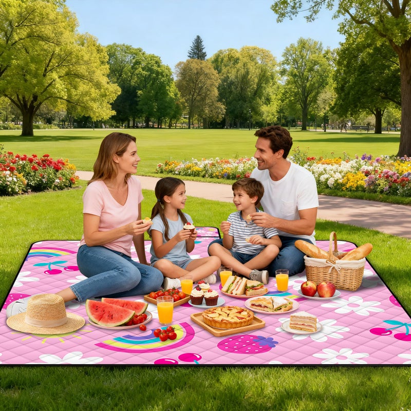 Poedist Extra Large Picnic Blanket Waterproof,80"x 80"Foldable Machine Washable Beach Blankets,Outdoor Blanket for 6-8 Adults, Picnic Mat Suitable for Indoor Crawling,Park Beach,Camping,Hiking, Travel(Pink) - Image 5