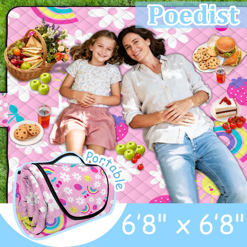 Poedist Extra Large Picnic Blanket Waterproof,80"x 80"Foldable Machine Washable Beach Blankets,Outdoor Blanket for 6-8 Adults, Picnic Mat Suitable for Indoor Crawling,Park Beach,Camping,Hiking, Travel(Pink) - Image 2