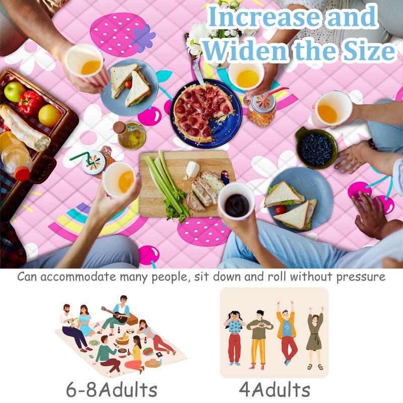 Poedist Extra Large Picnic Blanket Waterproof,80"x 80"Foldable Machine Washable Beach Blankets,Outdoor Blanket for 6-8 Adults, Picnic Mat Suitable for Indoor Crawling,Park Beach,Camping,Hiking, Travel(Pink) - Image 4