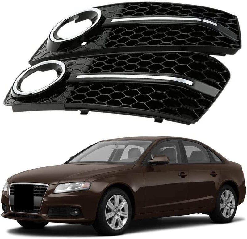 Prefer Warehouse Pair of Front RS4 Style Honeycomb Mesh Black Chrome Fog Light Lamp Covers Compatible With Audi A4 B8 20092012 Standard Bumpers Replaces 8KD807682 8KD807681 88071820302 88071820202