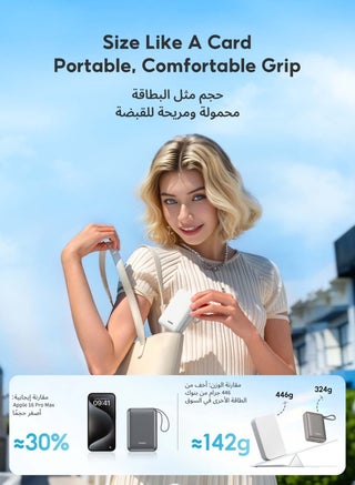 VINKO V10 20000mAh Mini Power Bank,22.5W Fast Charging,Pocket-size, Built-in Cable Lightning and Type-c,Two-Way Charging with Usb-C Integrated Cable, One Usb-C Port, Smart Digital Display,Mobile Power Suitable For iPhone17promax/16pro/16/15/14 series,SamsungGalaxyS24/S23Series,samsung,xiaomi,huawei,Android Tablets, Gaming Devices, Can Travel Anywhere by Plane-White - view 2