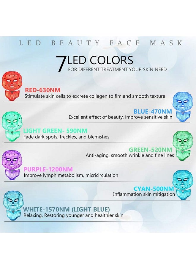 Concepta - Led Face Mask Light Therapy 7 Color Skin Rejuvenation Therapy Led Photon Mask Light Facial Skin Care With Neck Care Anti Aging Skin Tightening Wrinkles Toning Inflammation Fighter Mask White - Image 1
