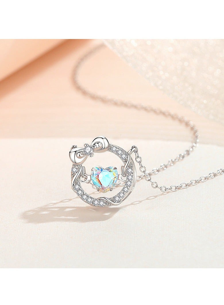 WOMEN'S BOW HEART PENDANT, GIRLFRIEND GIFT 925 STERLING SILVER WOMEN'S CLAVICLE CHAIN COLORED ZIRCON NECKLACE - Image 2