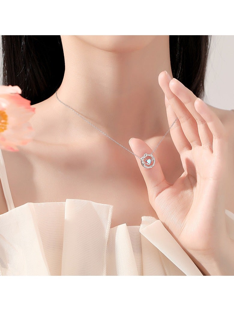 WOMEN'S BOW HEART PENDANT, GIRLFRIEND GIFT 925 STERLING SILVER WOMEN'S CLAVICLE CHAIN COLORED ZIRCON NECKLACE - Image 3