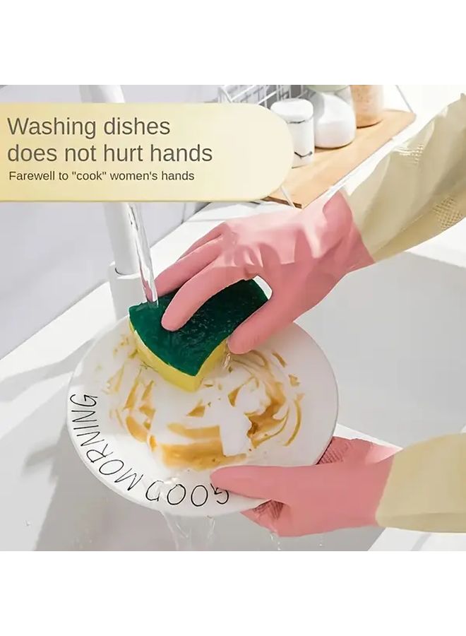 Durable Waterproof Latex Gloves Non Slip Grip Green Dishwashing Cleaning Kitchen - Image 2