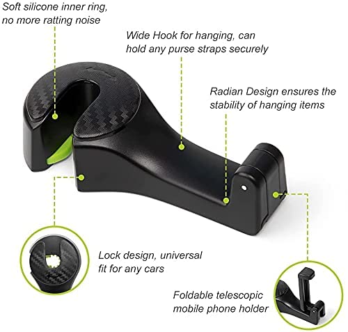 AUGEN Car Seat Headrest Back Hook with Phone Holder Universal and Adjustable for Storage and Organizer (Black) (Pack of 1) - Image 4