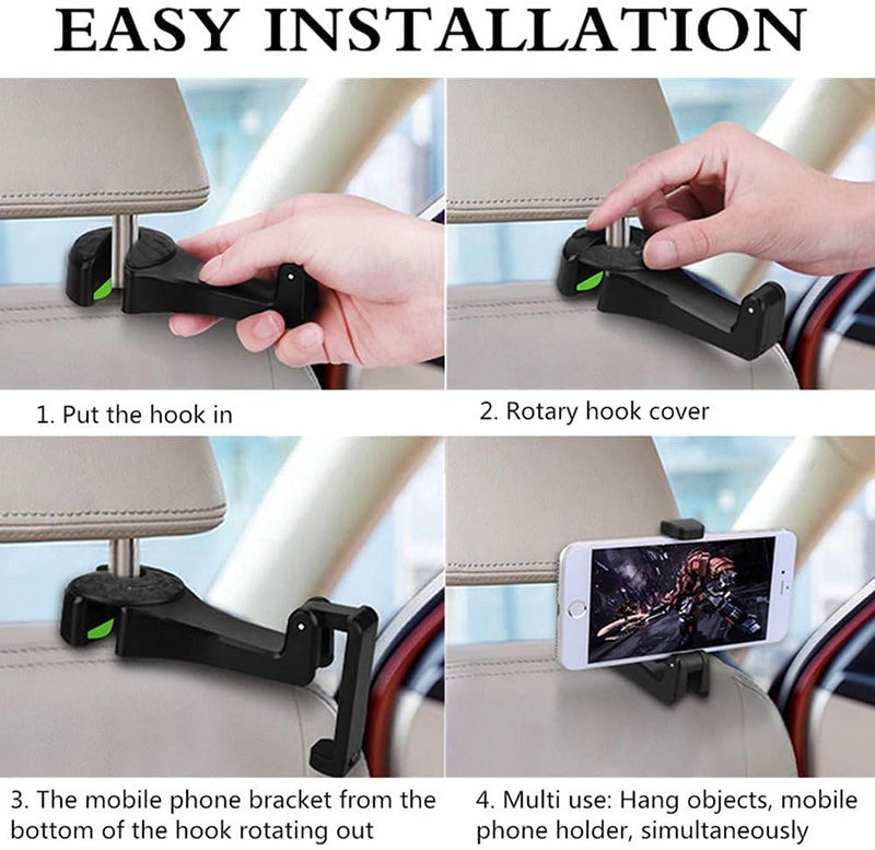 AUGEN Car Seat Headrest Back Hook with Phone Holder Universal and Adjustable for Storage and Organizer (Black) (Pack of 1) - Image 3