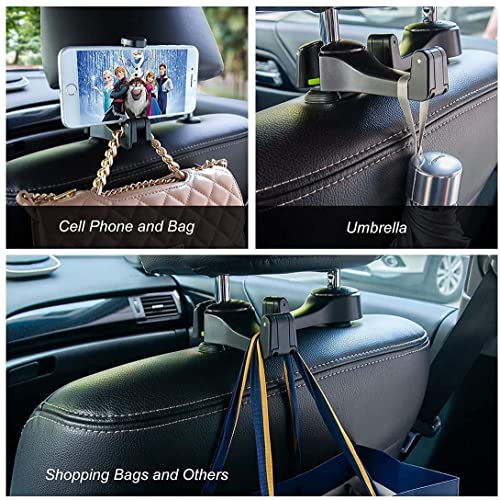AUGEN Car Seat Headrest Back Hook with Phone Holder Universal and Adjustable for Storage and Organizer (Black) (Pack of 1) - Image 2