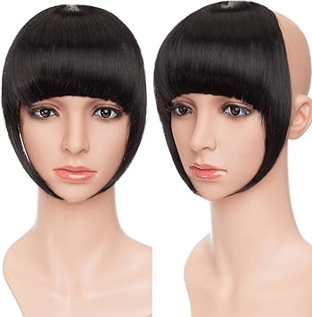 SEGO Flat Clip In On Bangs Fringe Hair Extension One Piece Synthetic With Temples Fringe Hairpiece Hair Accessories For Womens Natural Black - Image 2