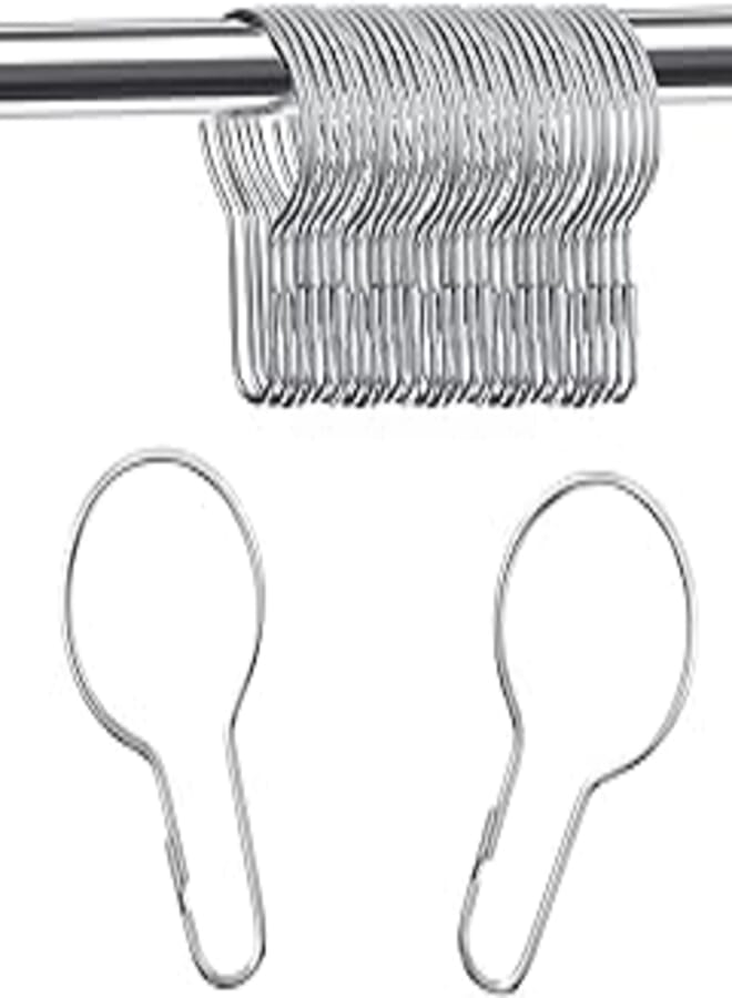 60 Pieces Metal Shower Curtain Hooks Hanging Shower Clips Metal Shower Curtain Rings Practical Reusable Shower Curtain Hangers for Bathroom Bedroom Kitchen Home Curtain Applications (Silver)