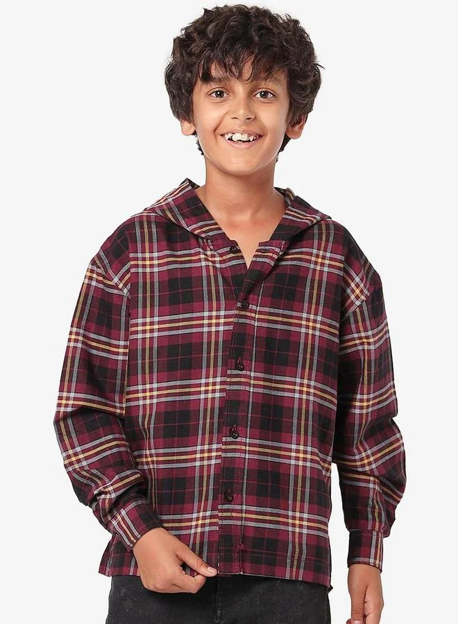 بونكيدز Regular Long Sleeve Printed Red Cotton Shirt For Boys 100 % Cotton