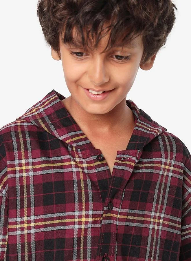 بونكيدز Regular Long Sleeve Printed Red Cotton Shirt For Boys 100 % Cotton