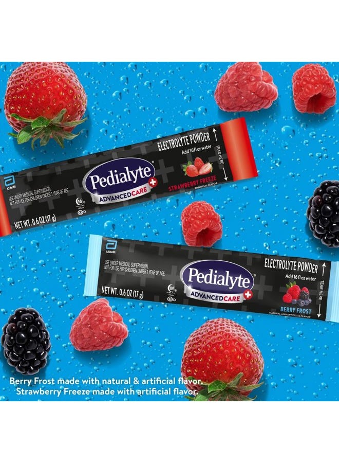 Pedialyte مسحوق الإلكتروليت AdvancedCare Plus، يحتوي على 33% المزيد من الإلكتروليتات وبريبايوتيك PreActiv، مجموعة متنوعة: توت الثلج وفراولة الثلج، 24 عبوة مسحوق - Image 2