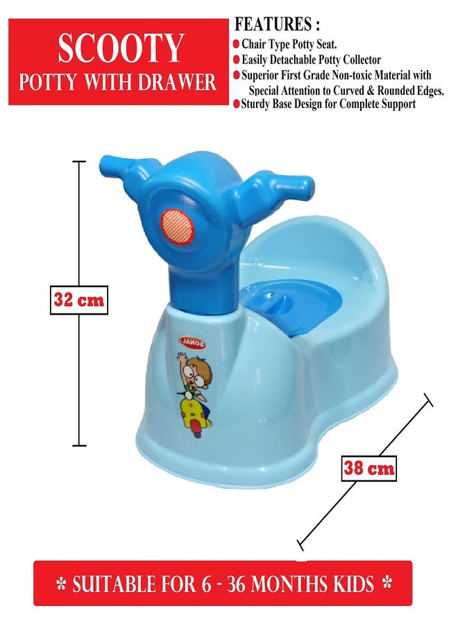 aaKaR Sonal - Baby Scooty - Baby Toilet Trainer Potty Seat with Removable Tray, Lid Cover (Pink) (Blue) - Image 2