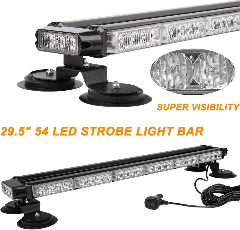 ASPL 29.5" 54 LED Strobe Light Bar with Magnetic Base - Amber/White Emergency Warning Light for Vehicles - Image 2