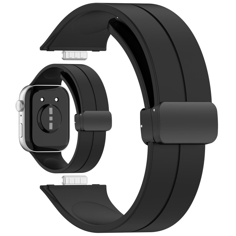 AWADUO Silicone Replacement Strap Compatible with Huawei Watch Fit 3, Quick Release Folding Magnetic Buckle – Black - Image 1