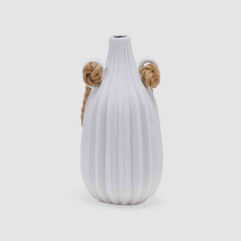 AL HUZAIFA FURNITURE Jorum White Ceramic Vase With Rope - Image 2