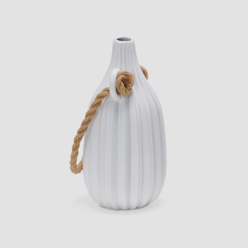 AL HUZAIFA FURNITURE Jorum White Ceramic Vase With Rope - Image 1