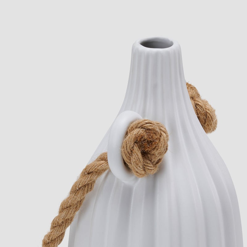 AL HUZAIFA FURNITURE Jorum White Ceramic Vase With Rope - Image 3
