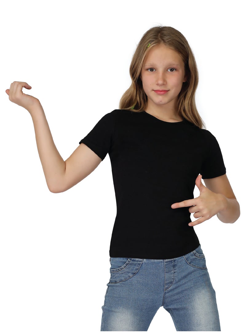 جولد كراون بدي للبنات مريح من القطن نصف كم - اسود - Image 1