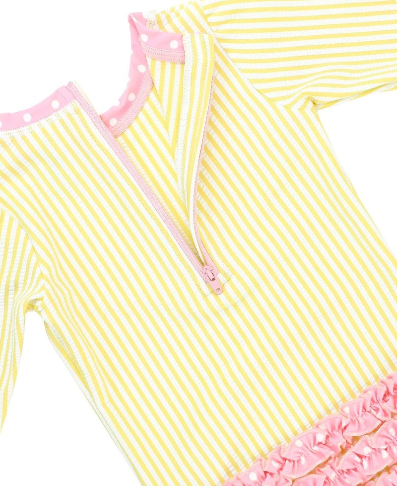 RuffleButts Banana Seersucker Long Sleeve Rash Guard One Piece - 2T - Image 5