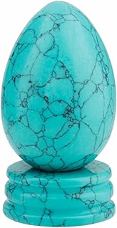 Rockcloud 1.7" Healing Crystal Egg Sphere with Stone Stand, Green Howlite Turquoise - Image 1
