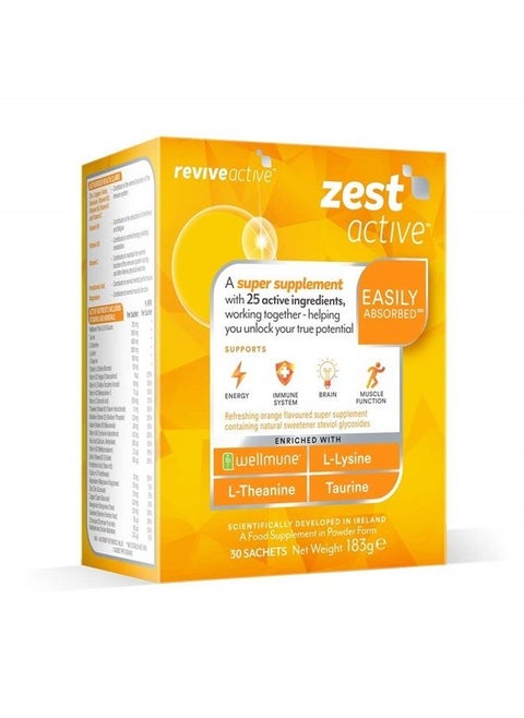 Zest Active | 25 Active Ingredients in One Daily Sachet | 30 Day Supply | Supports Energy, Immune System, Brain & Muscle Function