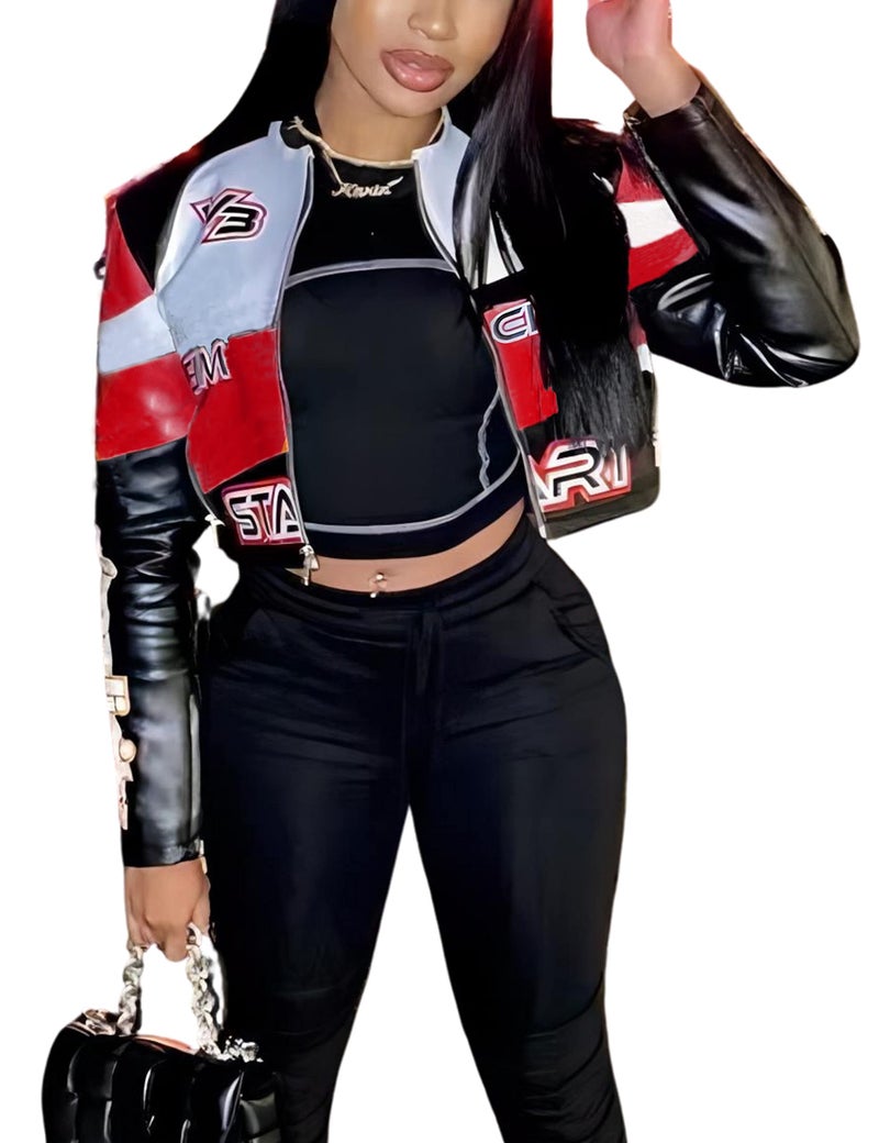 VOIKERDR Faux Leather Jacket Women Zipper Moto Biker Short Bomber Jacket Women - Image 5