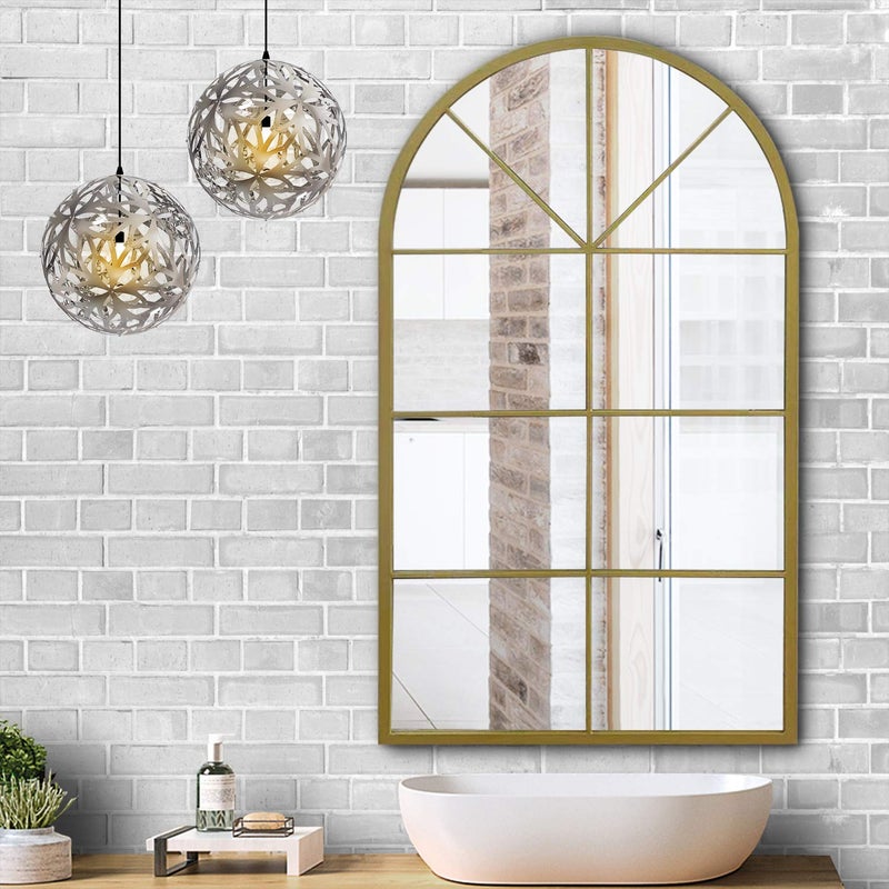 ironsmithn Large Arched Grid Mirror Gold Windowpane Mirror 433x255 Window Finished Metal Mirrors for Decor Living Room Fireplace Entryway Bedroom Hallway