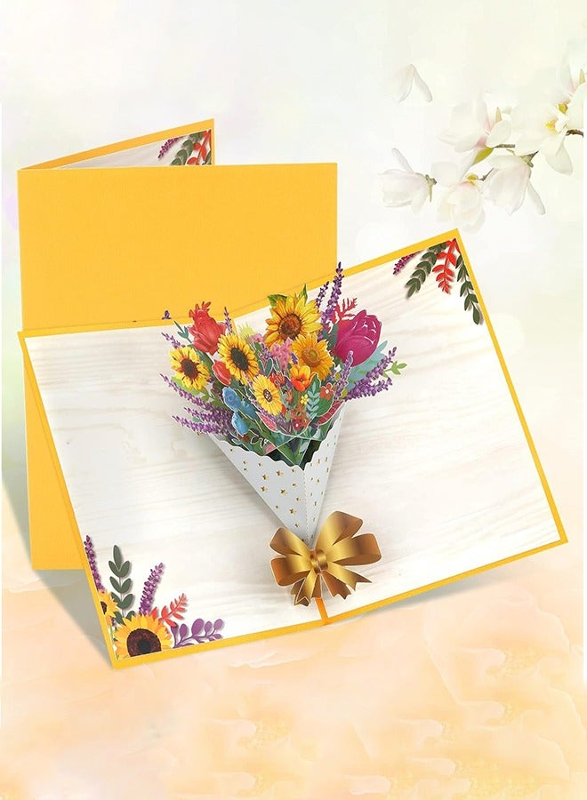 BUKELA 3D Pop-up Flower Greeting Card, Birthday Cards, Mother's Day Card, Bouquet Celebration Card with Sunflower for Romance Anniversary, Festivals, Graduation, Wife, Teacher - Image 1