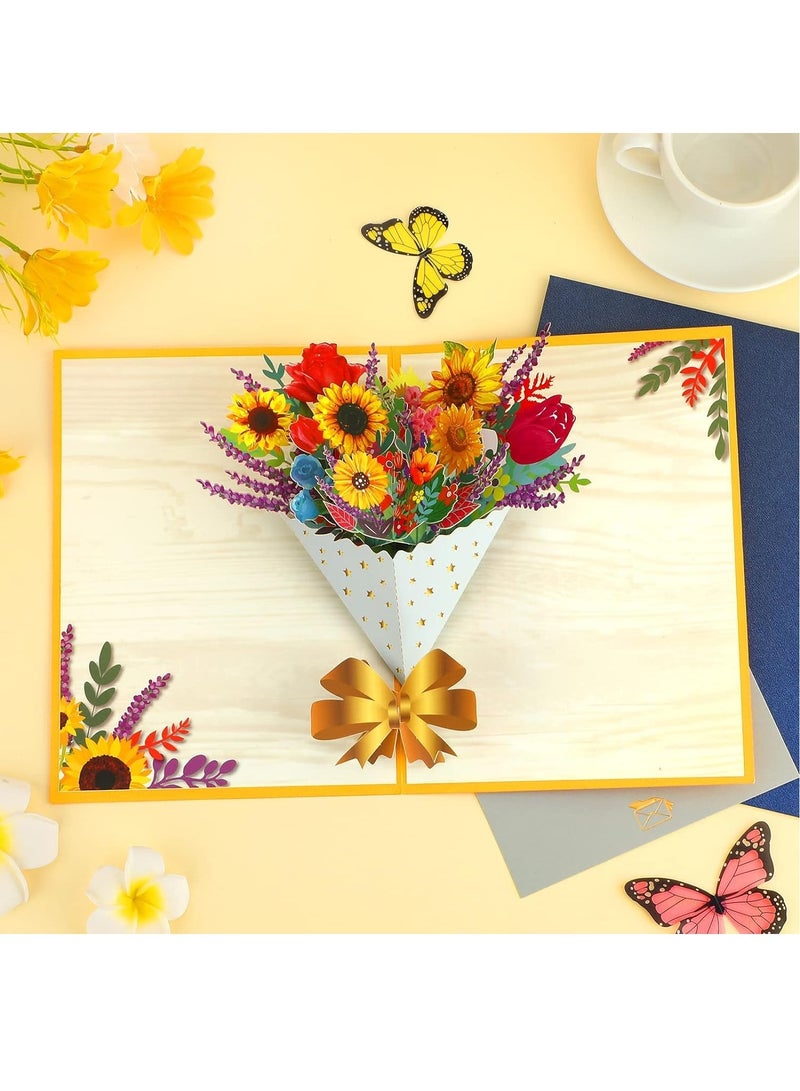 BUKELA 3D Pop-up Flower Greeting Card, Birthday Cards, Mother's Day Card, Bouquet Celebration Card with Sunflower for Romance Anniversary, Festivals, Graduation, Wife, Teacher - Image 5