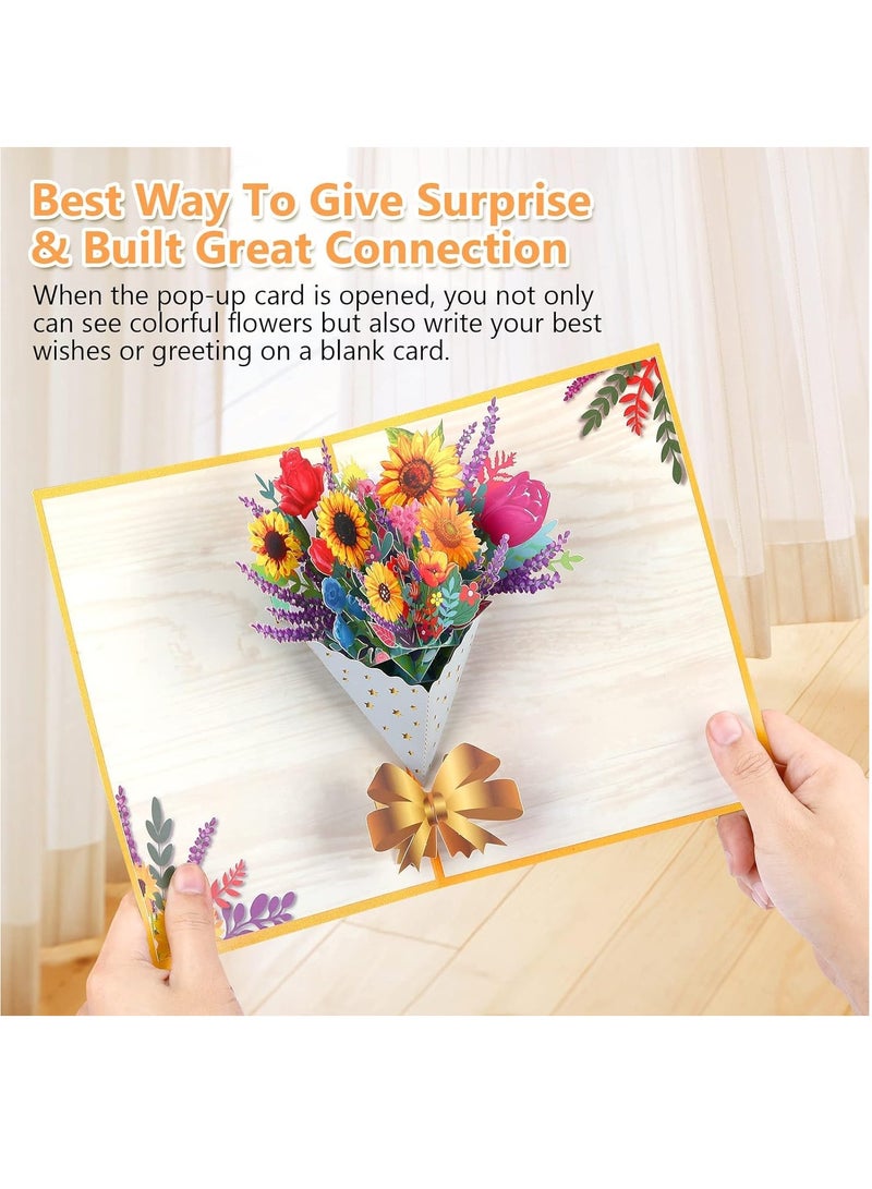 BUKELA 3D Pop-up Flower Greeting Card, Birthday Cards, Mother's Day Card, Bouquet Celebration Card with Sunflower for Romance Anniversary, Festivals, Graduation, Wife, Teacher - Image 2