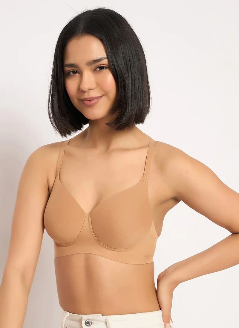 كلوفيا Clovia Padded Non-Wired Full Coverage Seamless Bonded Bra in Nude Colour - Cotton