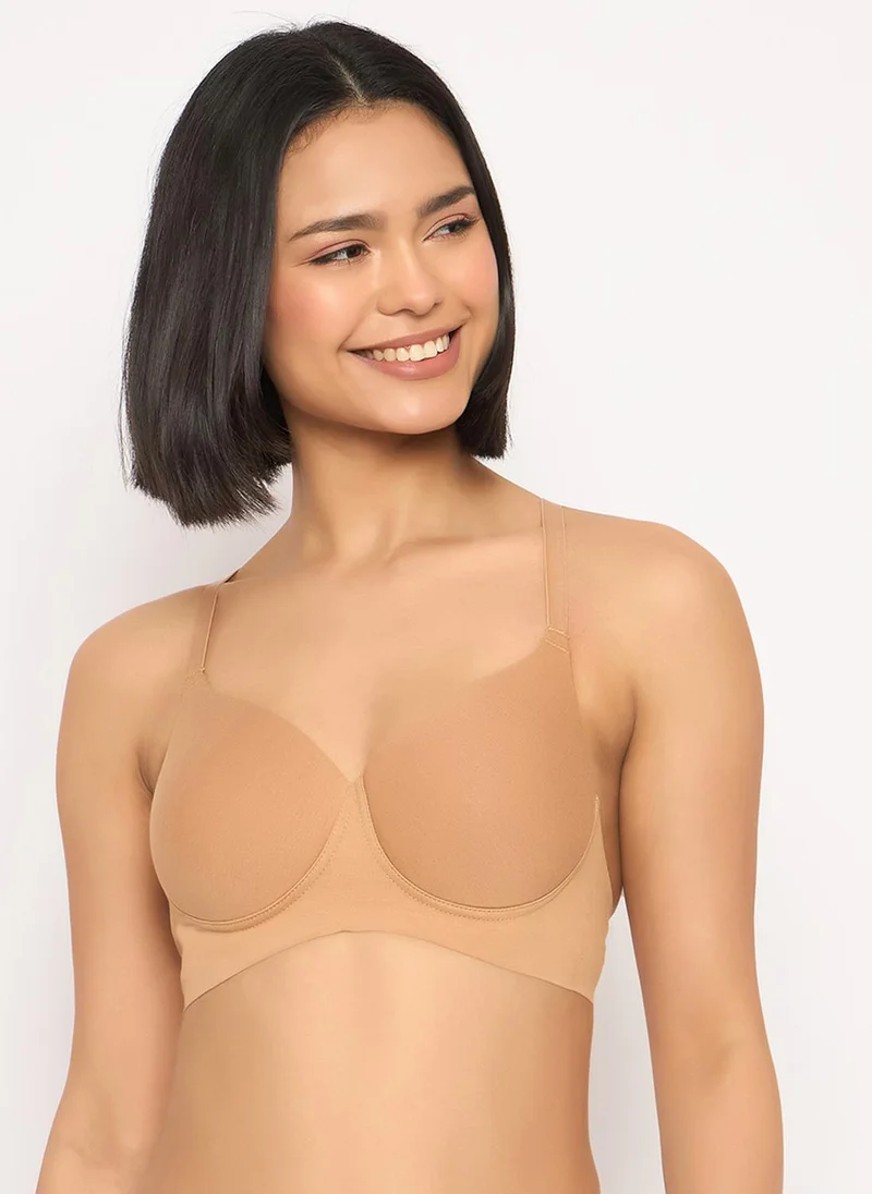 كلوفيا Clovia Padded Non-Wired Full Coverage Seamless Bonded Bra in Nude Colour - Cotton