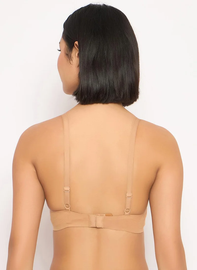 Clovia Clovia Padded Non-Wired Full Coverage Seamless Bonded Bra in Nude Colour - Cotton