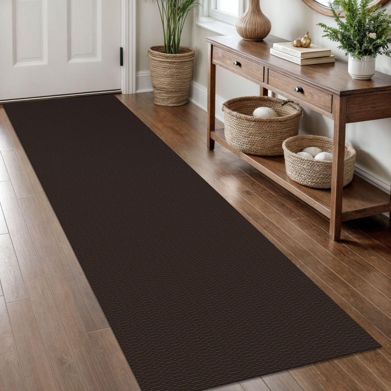 KOZYFLY Washable Runner Rug 2x8 Ft Runners for Hallway Rubber Backed Kitchen Runner Rugs Braided Cotton Entryway Runner Indoor, Carpet Runners for Hallway Entryway Bedroom, Dark Coffee/Brown - Image 1
