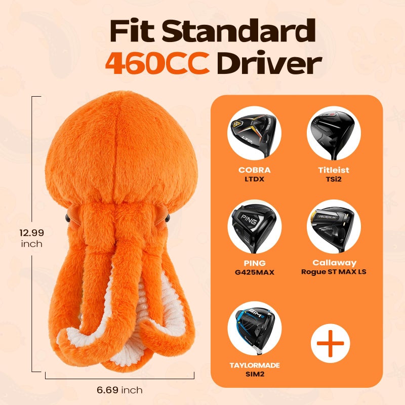 mytag Orange Octopus Driver Headcover Funny Golf Club Head Covers Animal Plush Golf Headcover - Image 4