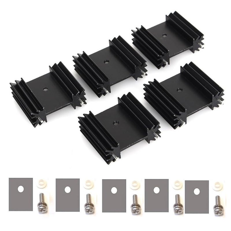 Easycargo To-220 Aluminium Heatsink 25x34x12mm,TO220 Heat Sink for Cooling MOSFET SCR Power Voltage Regulator ICS (25mmx34mmx12mm) (Anodized Black 5-Pack)